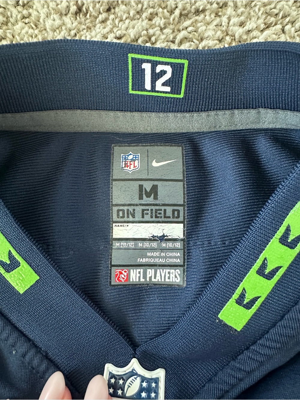 NFL Kids Navy and Lime Seahawks #12 Football Jersey - Picture 2 of 5